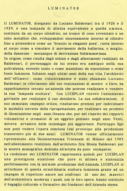 Idealux Modernariato Luceplan Luminator Luciano Baldessari catalogo